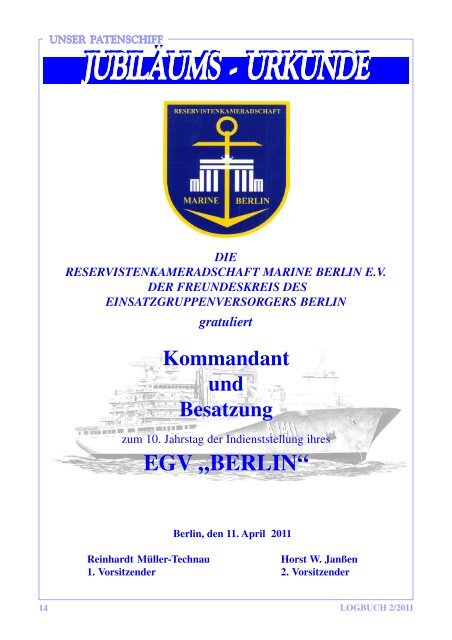 Logbuch2011 02 - bei der Reservistenkameradschaft Marine Berlin