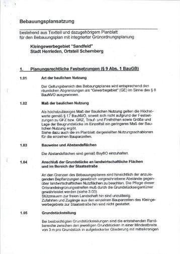 Bebauungsplan-Satzung Sandfeld - Herrieden