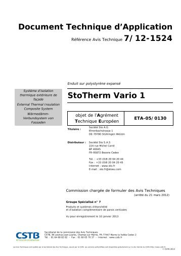 Document Technique d'Application StoTherm Vario 1 - Sto AG