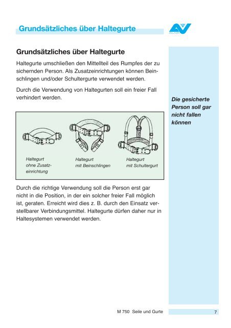 Merkblatt Seile und Gurte gegen Absturz M 750