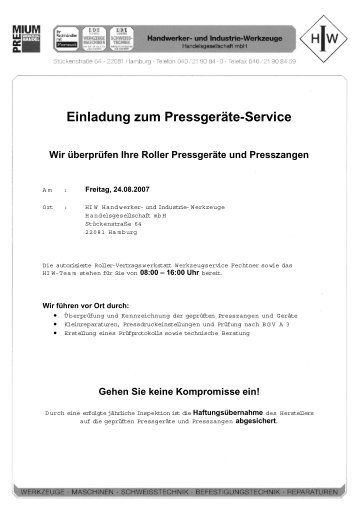 Einladung zum Pressgeräte-Service