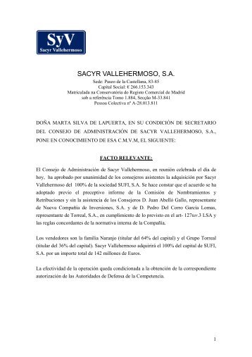 SACYR VALLEHERMOSO, S.A. - CMVM