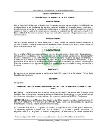 Ley que Declara Área Protegida Cerro Alux - Consejo Nacional de ...