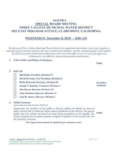 Special Board Meeting Packet - Three Valleys Municipal Water District