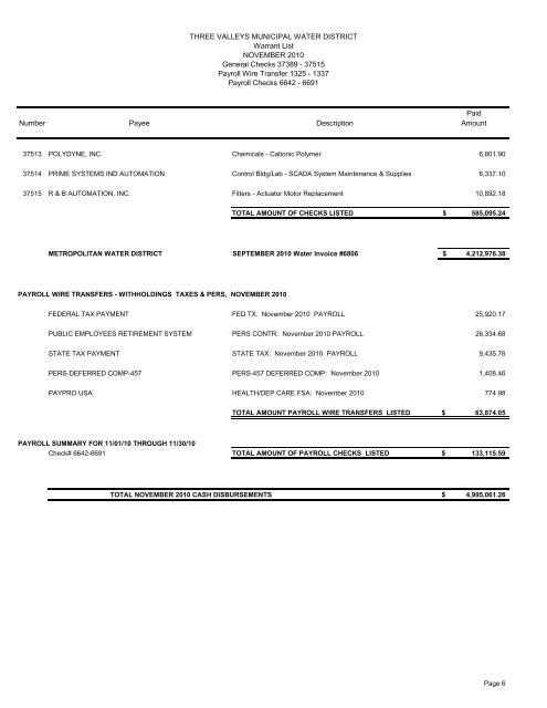 Special Board Meeting Packet - Three Valleys Municipal Water District