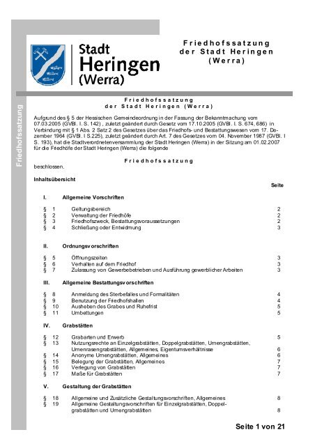 Seite 1 von 21 Friedhofssatzung der Stadt Heringen (Werra) Frie dh ...