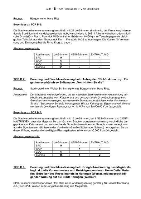 N iederschrift - Stadt Heringen