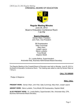 CBOE June 25, 2012 Regular Meeting Minutes - Cresskill Public ...