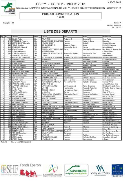 CSI *** - CSI YH* - VICHY 2012 LISTE DES DEPARTS