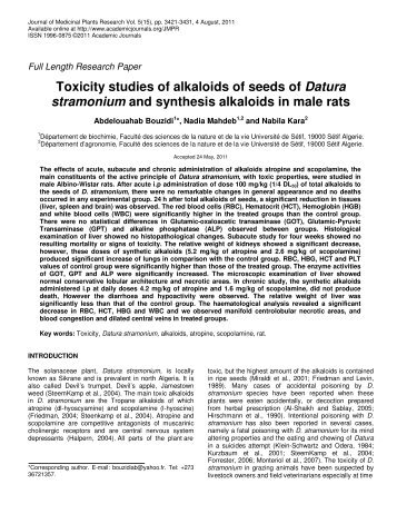 Toxicity studies of alkaloids of seeds of Datura stramonium and ...