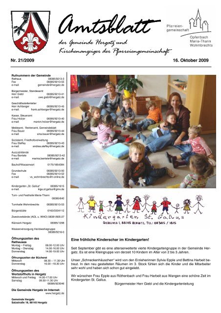 Gemeindeblatt Nr. 21 vom 16.10.2009 - Gemeinde Hergatz