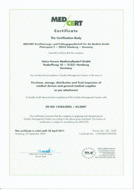 Certificate - Heinz Herenz Medizinalbedarf GmbH