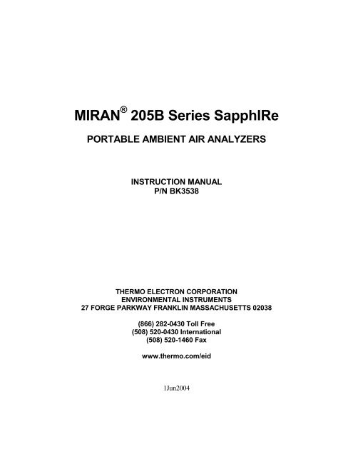 Thermo Miran Sapphire XL Manual 2005 - IE Monitoring Instruments