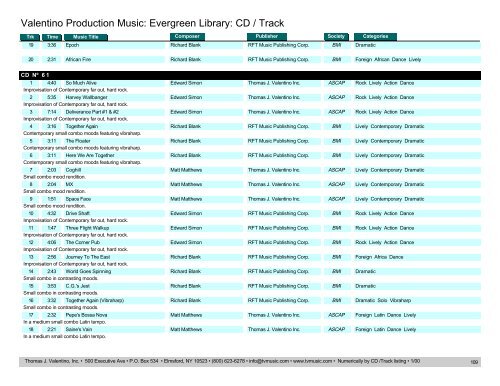 Valentino Production Music: Evergreen Library: CD / Track