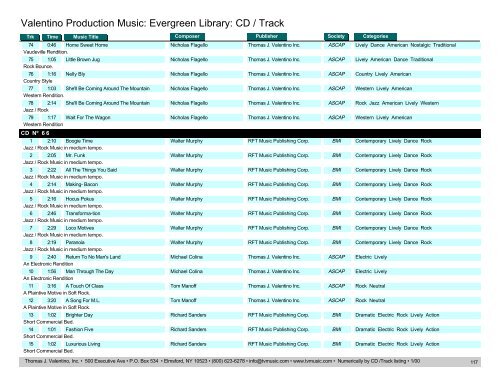 Valentino Production Music: Evergreen Library: CD / Track