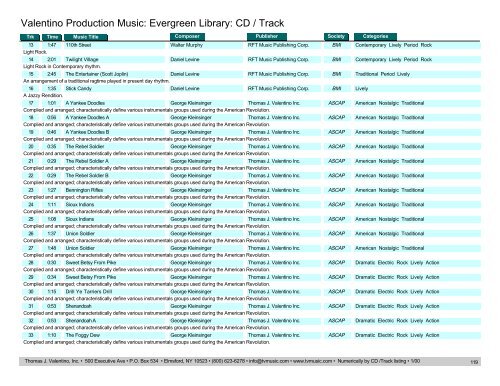 Valentino Production Music: Evergreen Library: CD / Track