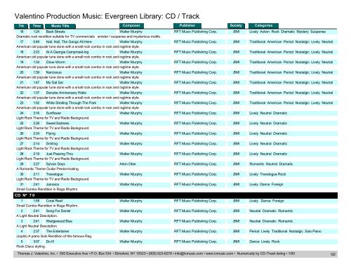 Valentino Production Music: Evergreen Library: CD / Track