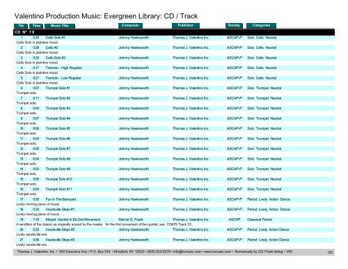 Valentino Production Music: Evergreen Library: CD / Track