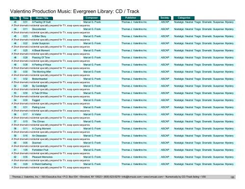 Valentino Production Music: Evergreen Library: CD / Track