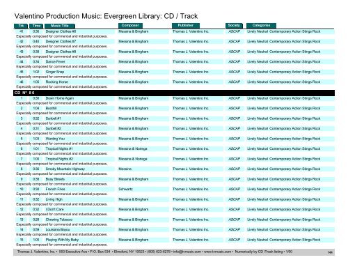 Valentino Production Music: Evergreen Library: CD / Track