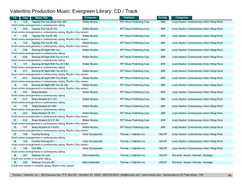 Valentino Production Music: Evergreen Library: CD / Track