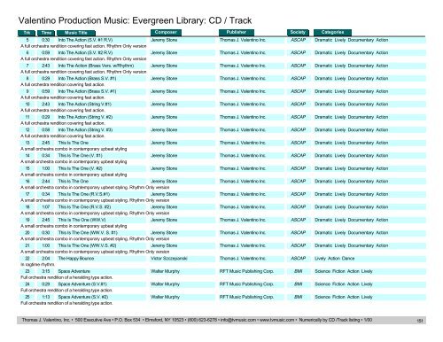 Valentino Production Music: Evergreen Library: CD / Track