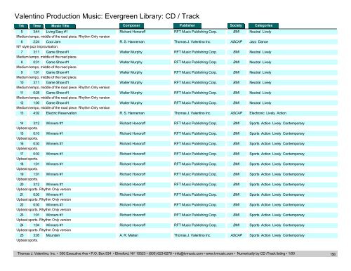 Valentino Production Music: Evergreen Library: CD / Track