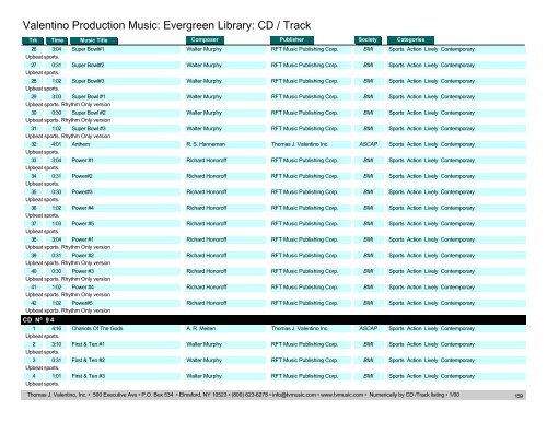 Valentino Production Music: Evergreen Library: CD / Track