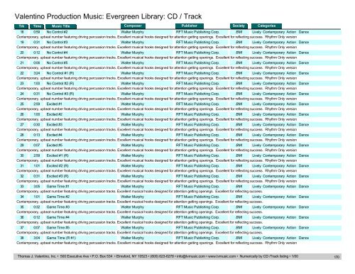 Valentino Production Music: Evergreen Library: CD / Track