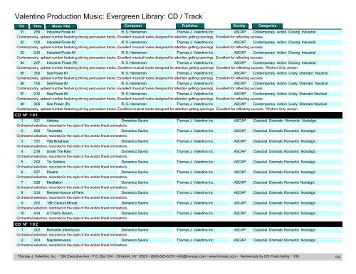 Valentino Production Music: Evergreen Library: CD / Track