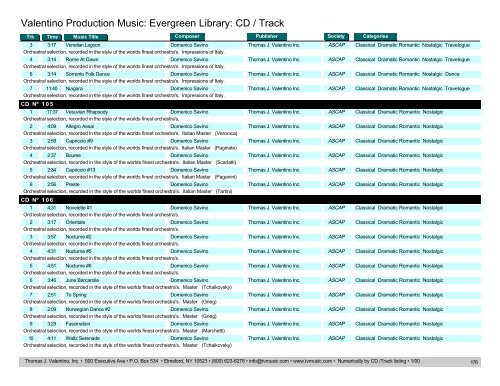 Valentino Production Music: Evergreen Library: CD / Track