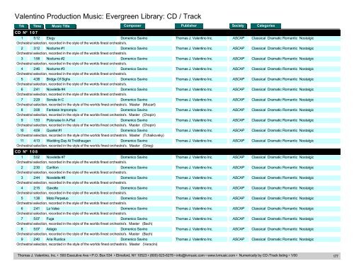 Valentino Production Music: Evergreen Library: CD / Track