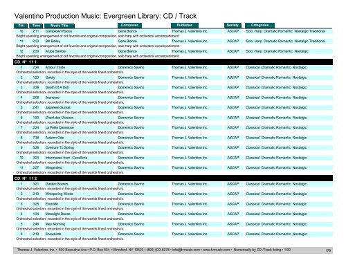 Valentino Production Music: Evergreen Library: CD / Track