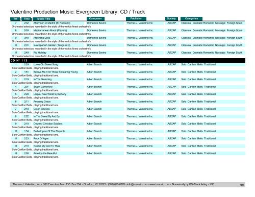 Valentino Production Music: Evergreen Library: CD / Track