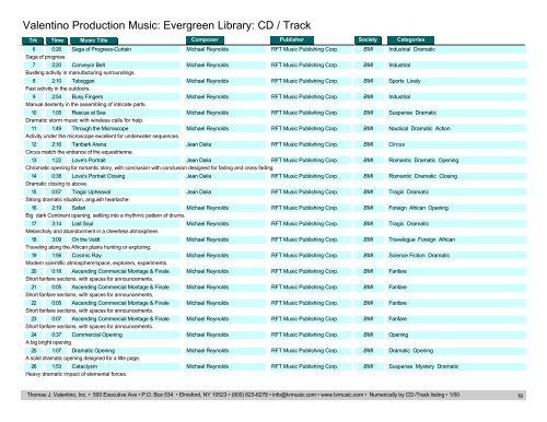 Valentino Production Music: Evergreen Library: CD / Track