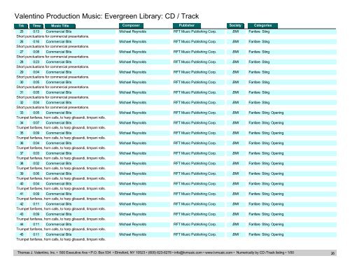 Valentino Production Music: Evergreen Library: CD / Track