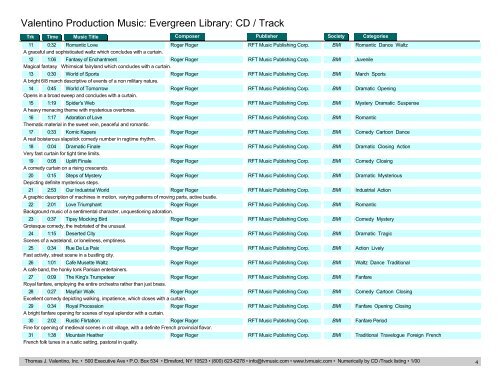 Valentino Production Music: Evergreen Library: CD / Track