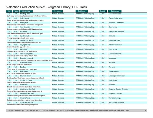 Valentino Production Music: Evergreen Library: CD / Track