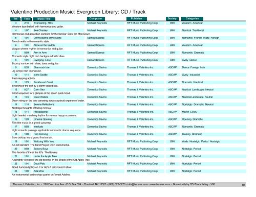 Valentino Production Music: Evergreen Library: CD / Track