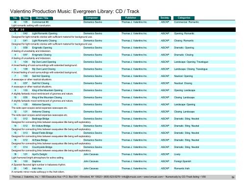 Valentino Production Music: Evergreen Library: CD / Track