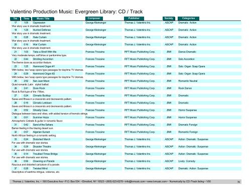 Valentino Production Music: Evergreen Library: CD / Track