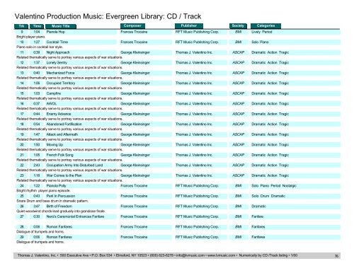 Valentino Production Music: Evergreen Library: CD / Track