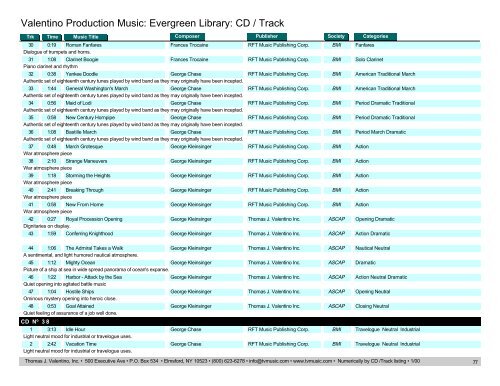 Valentino Production Music: Evergreen Library: CD / Track