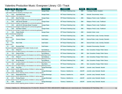 Valentino Production Music: Evergreen Library: CD / Track