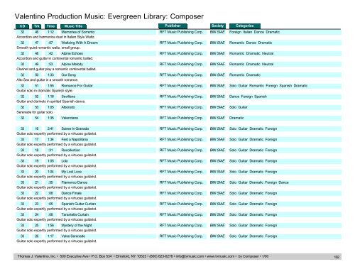 Valentino Production Music: Evergreen Library: Composer