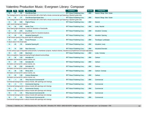 Valentino Production Music: Evergreen Library: Composer