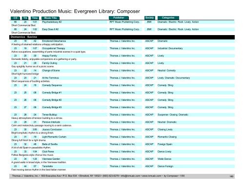 Valentino Production Music: Evergreen Library: Composer