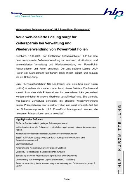 Web-basierte Folienverwaltung/ âHLP PowerPoint Managementâ