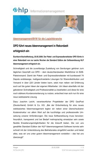 Pressemeldung DPD - HLP Informationsmanagement  GmbH