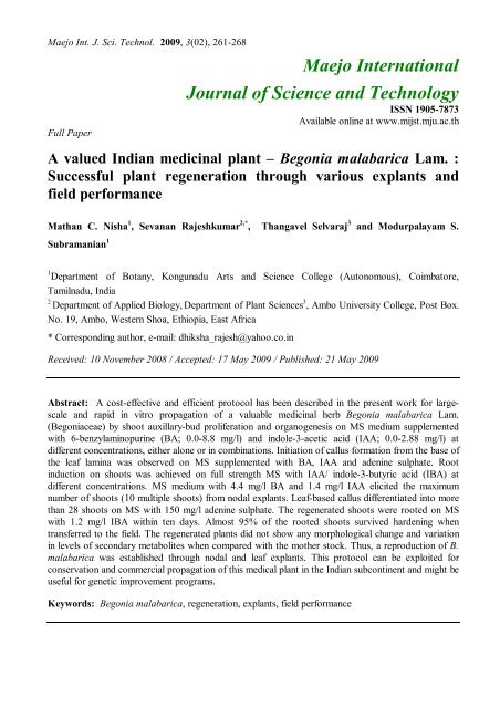 Begonia malabarica Lam - Maejo International Journal of Science ...